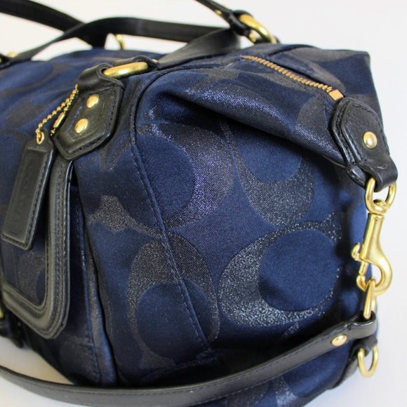 Vintage Y2K Coach Black/Navy Metallic Large Front Flap Carryall Satchel Purse - Picture 10 of 15